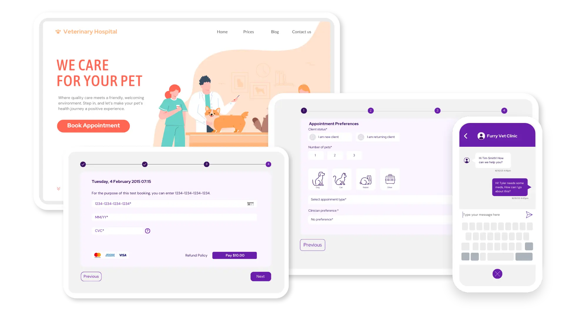 Vetstoria Websites + Booking + Pay + Chat